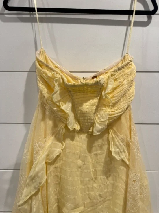 Free People Sheer Bliss Strapless Butter Yellow Lace Ruffle Maxi Dress - Picture 9 of 12